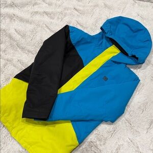 DC Kids hooded waterproof winter coat size L - Blue, Black, and Yellow